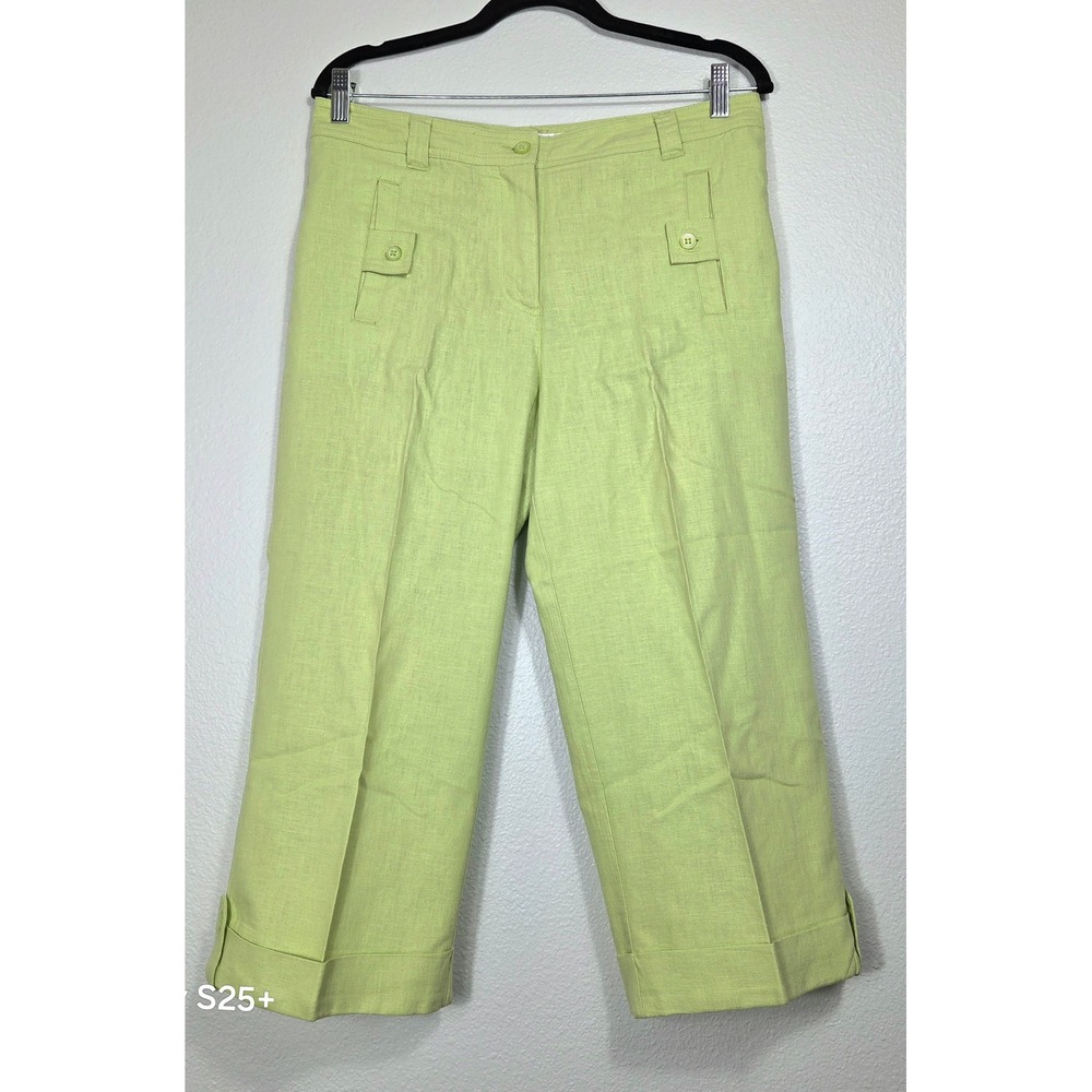 Christopher & Banks Lime Green Linen Blend Cropped Wide Leg Pants Size 8